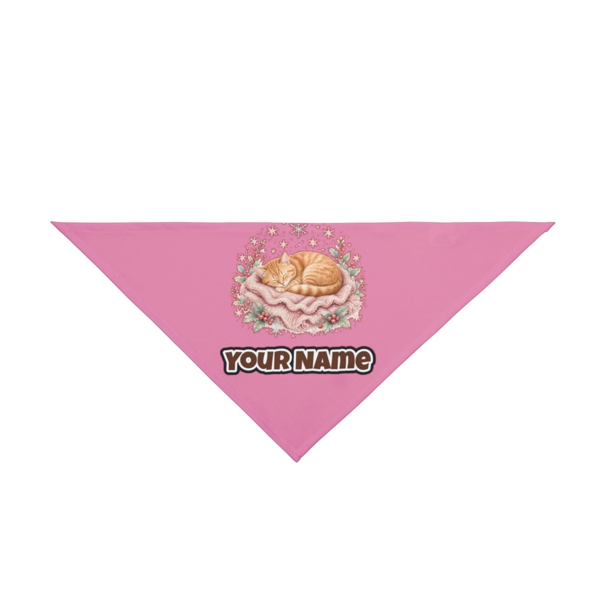 Sleeping Kitten On Blanket personalised Christmas pet bandana in pink, tie-on style