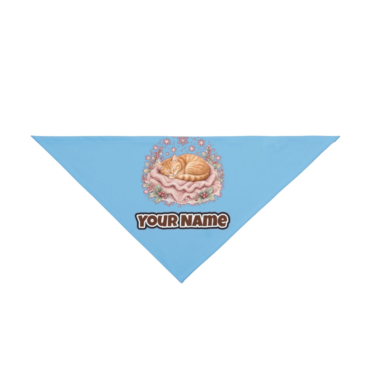 Sleeping Kitten On Blanket personalised Christmas pet bandana in sky blue, tie-on style