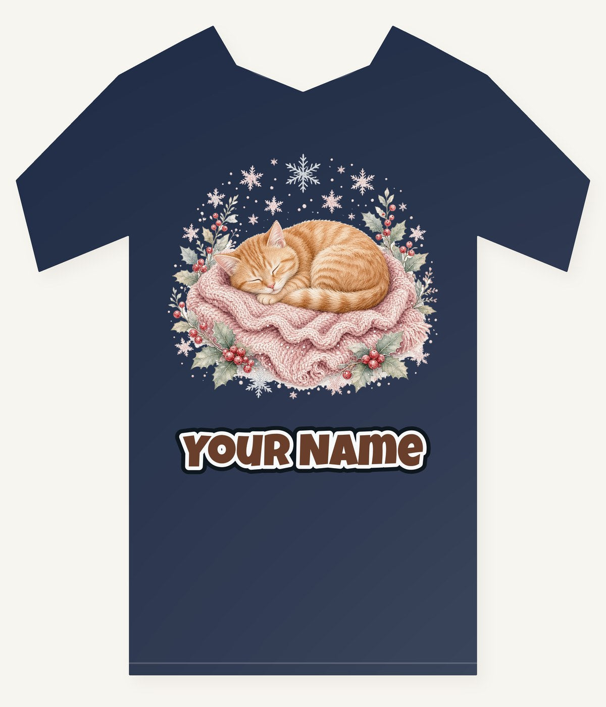 Sleeping Kitten On Blanket Personalised Kids and Baby Christmas Tee