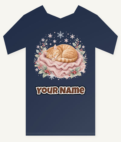 Sleeping Kitten On Blanket Personalised Kids and Baby Christmas Tee