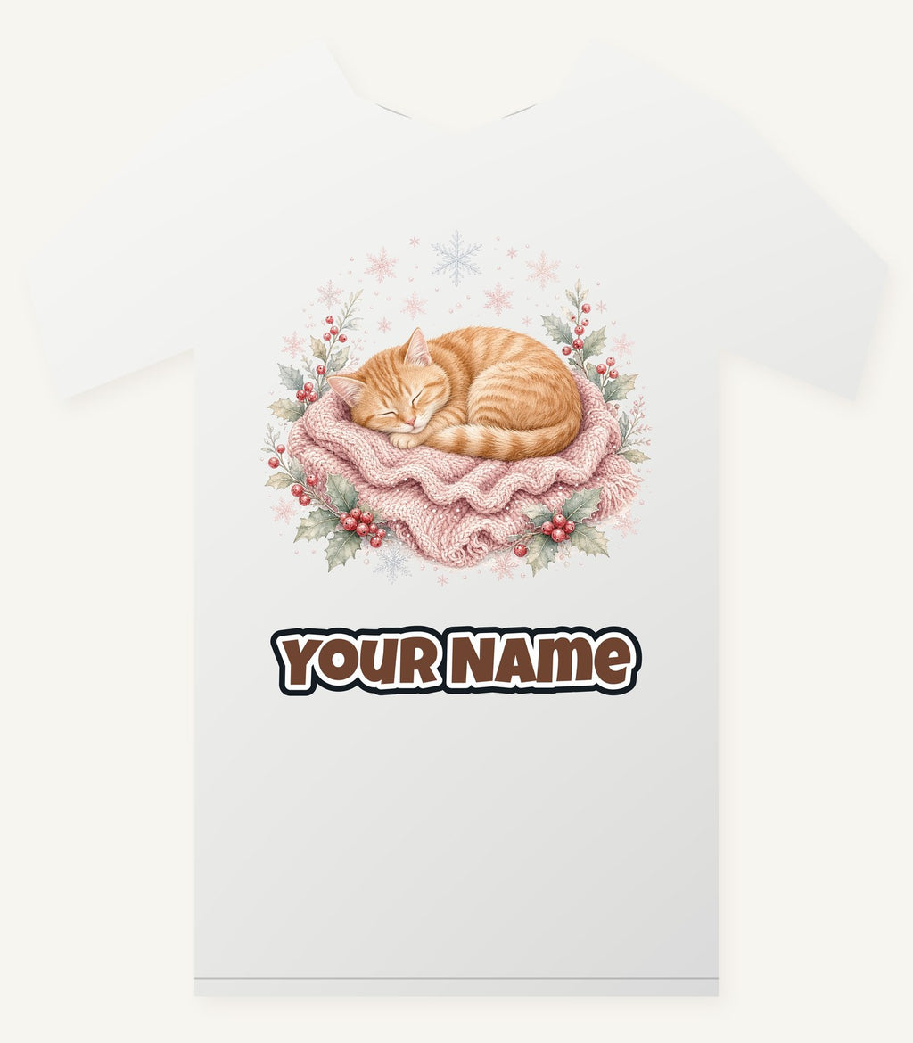 Sleeping Kitten On Blanket Personalised Christmas T-Shirt and Hoodie