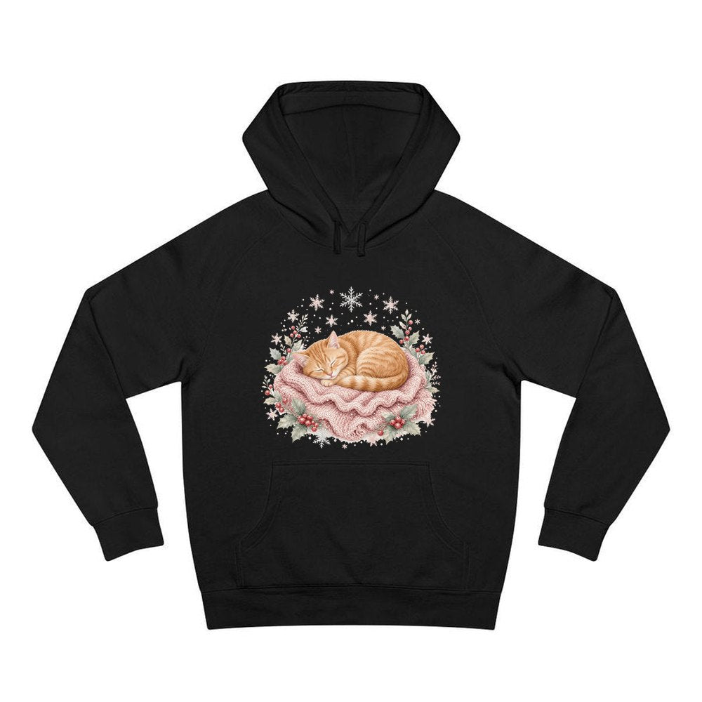 Sleeping Kitten On Blanket personalised Christmas hoodie in black