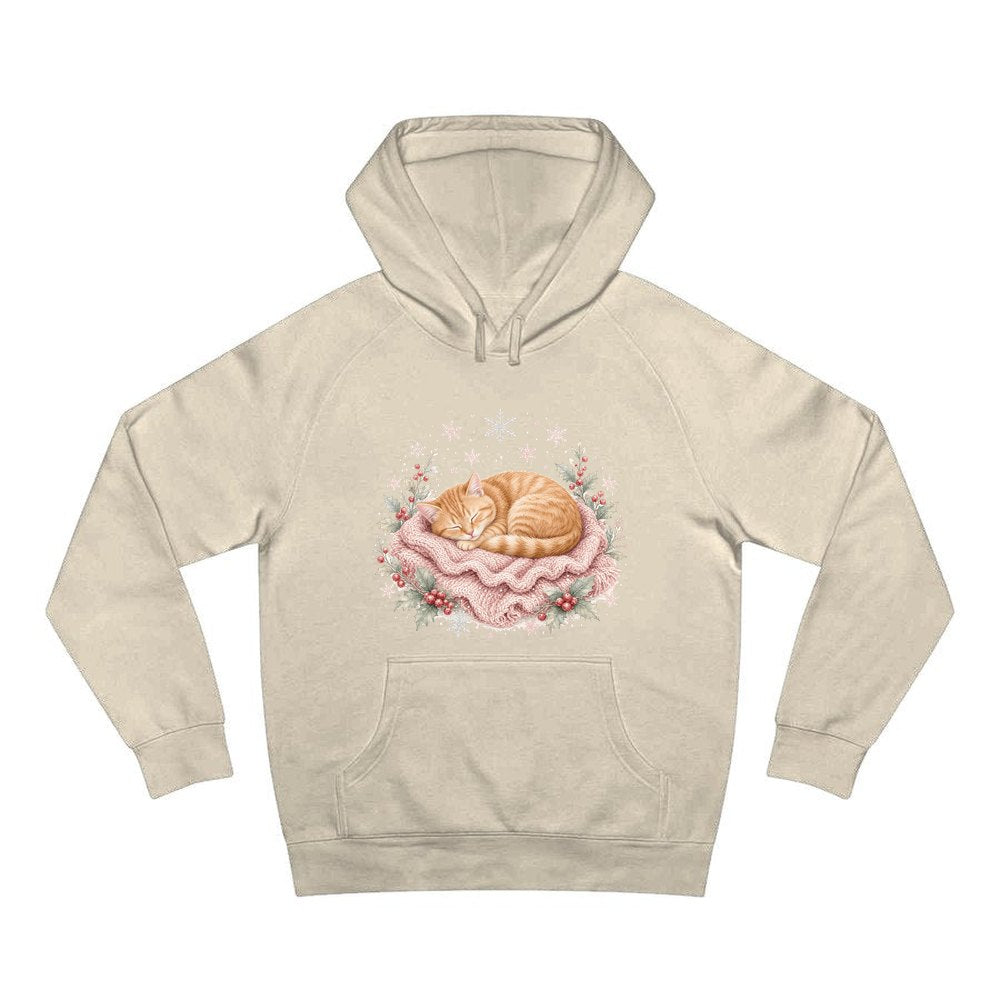 Sleeping Kitten On Blanket personalised Christmas hoodie in sand