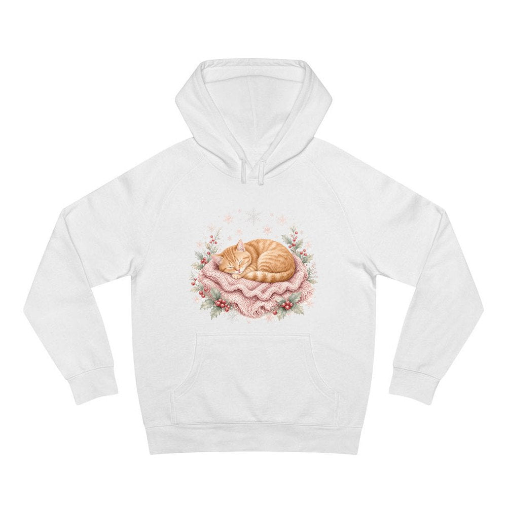 Sleeping Kitten On Blanket personalised Christmas hoodie in white