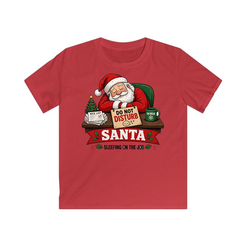 Sleeping On The Job personalised kids Christmas tee in red