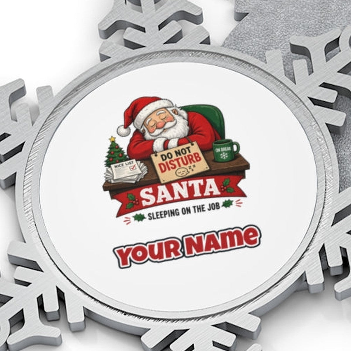 Sleeping On The Job Personalised Pewter Christmas Ornament
