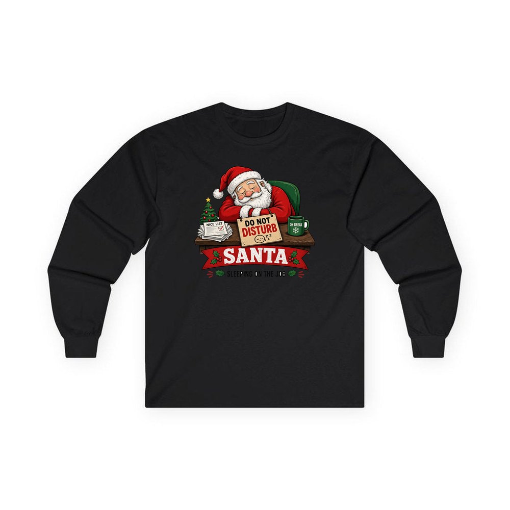 Sleeping On The Job personalised long sleeve Christmas T-shirt in black