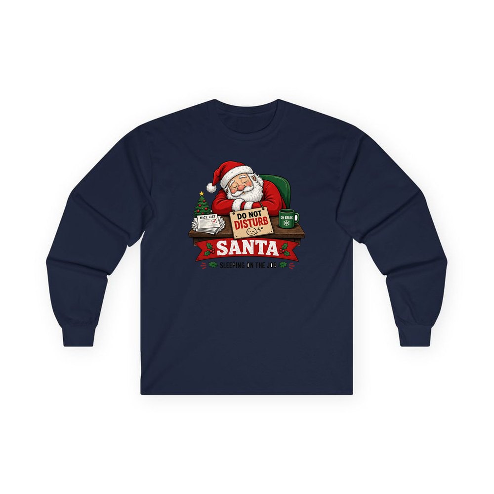 Sleeping On The Job personalised long sleeve Christmas T-shirt in navy
