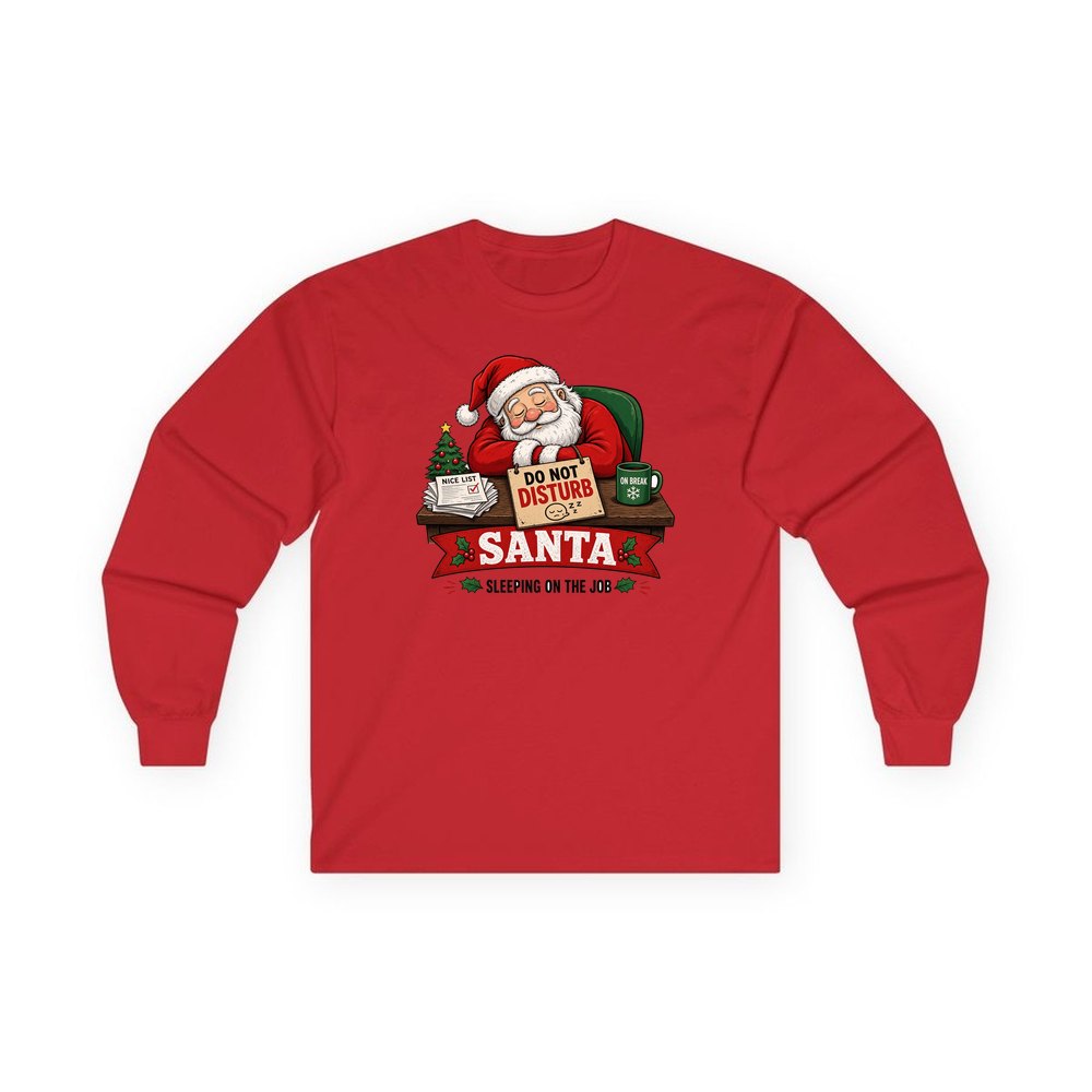 Sleeping On The Job personalised long sleeve Christmas T-shirt in red