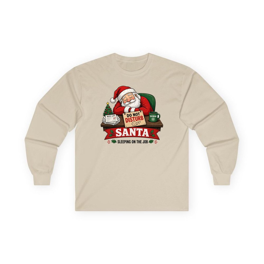 Sleeping On The Job personalised long sleeve Christmas T-shirt in sand