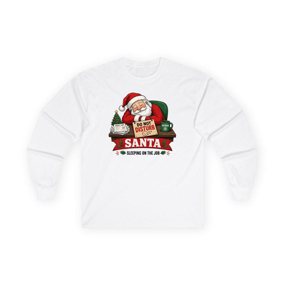 Sleeping On The Job personalised long sleeve Christmas T-shirt in white