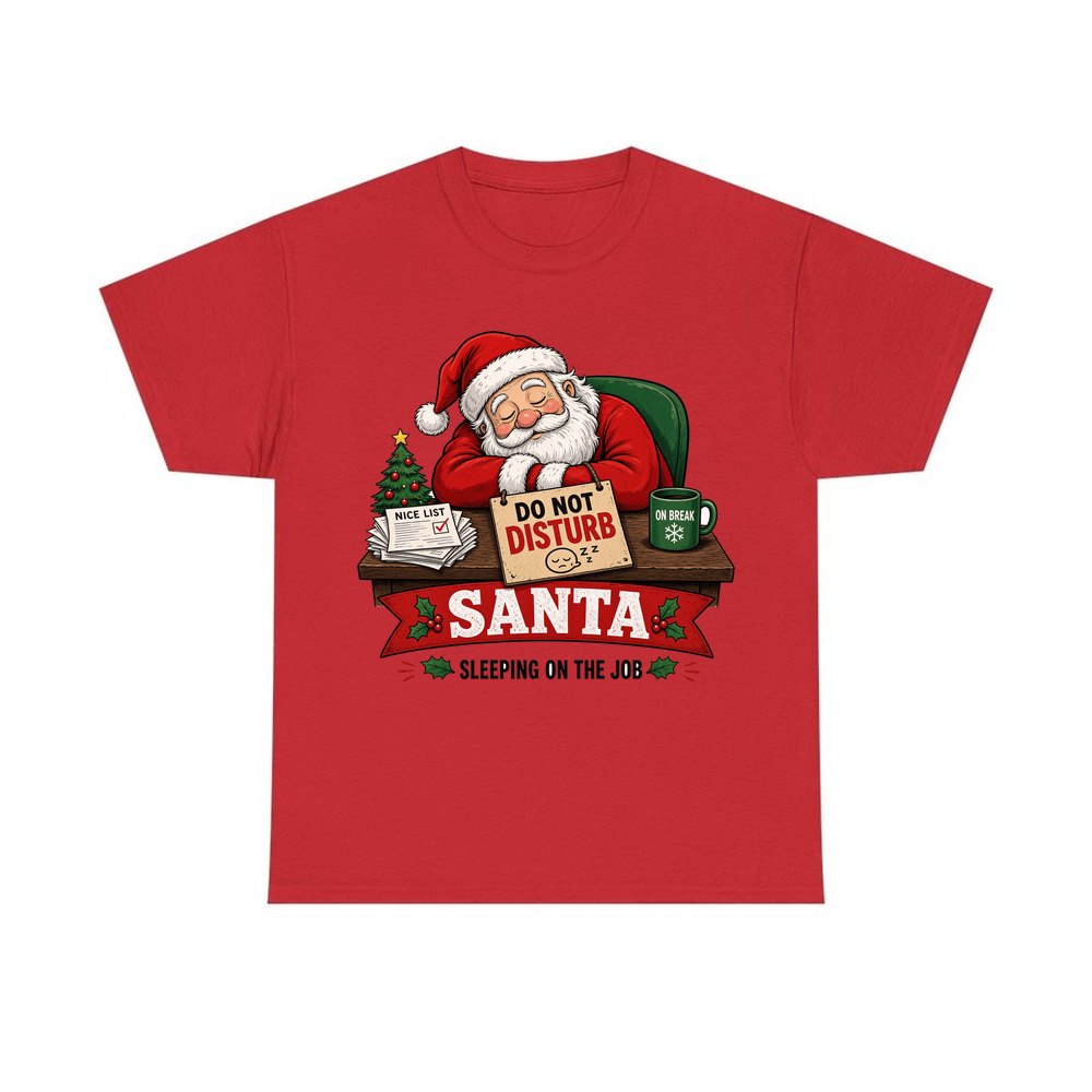 Sleeping On The Job personalised Christmas T-shirt in red