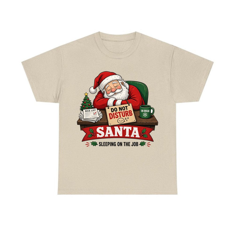 Sleeping On The Job personalised Christmas T-shirt in sand