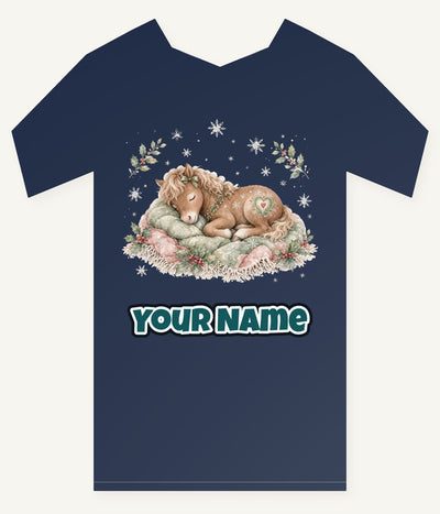 Sleepy Christmas Pony Personalised Kids Tee and Baby Bodysuit