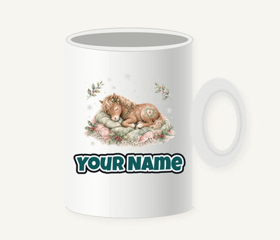 Sleepy Christmas Pony Personalised Christmas Mug