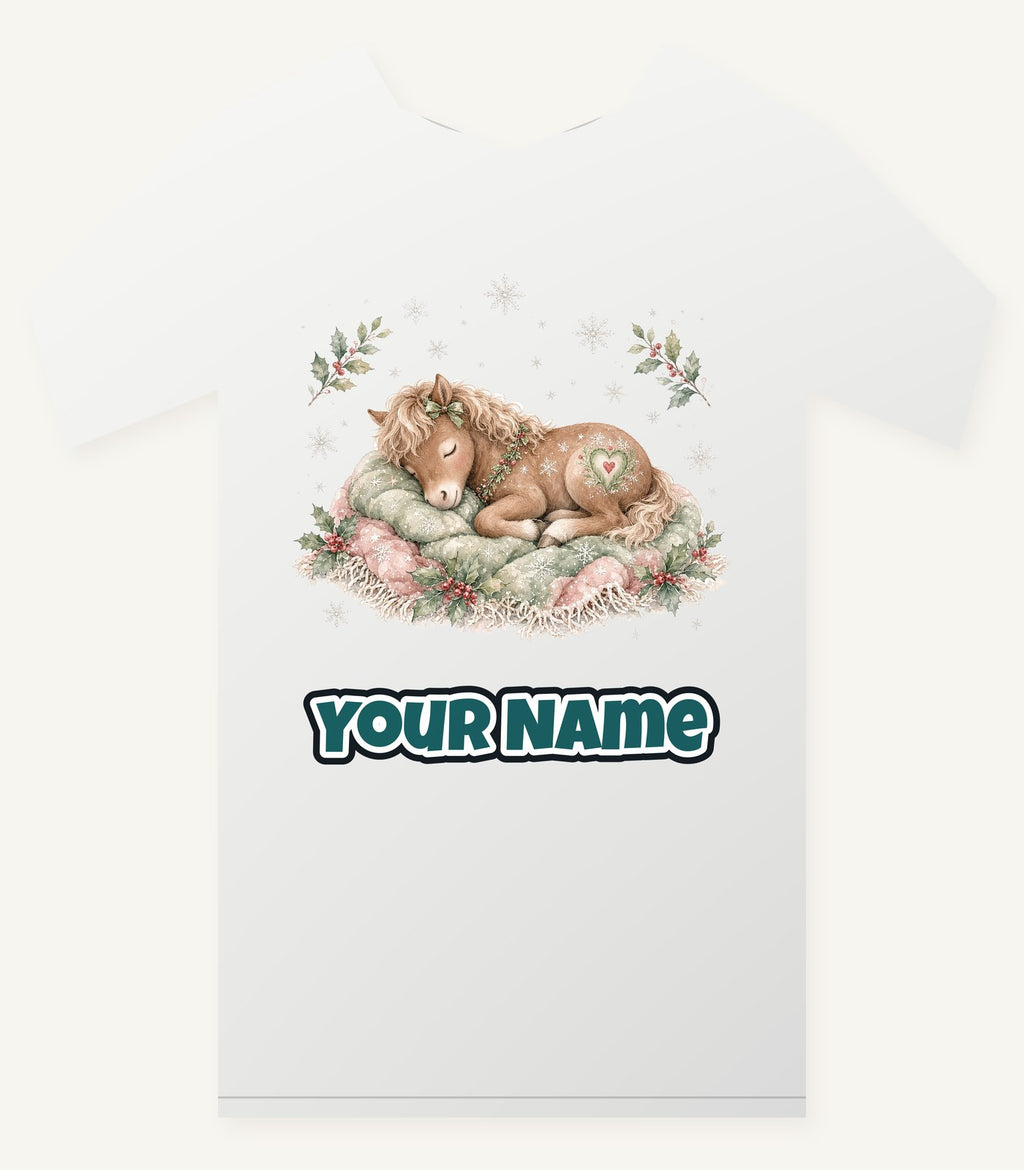 Sleepy Christmas Pony Personalised Christmas T-Shirt and Hoodie