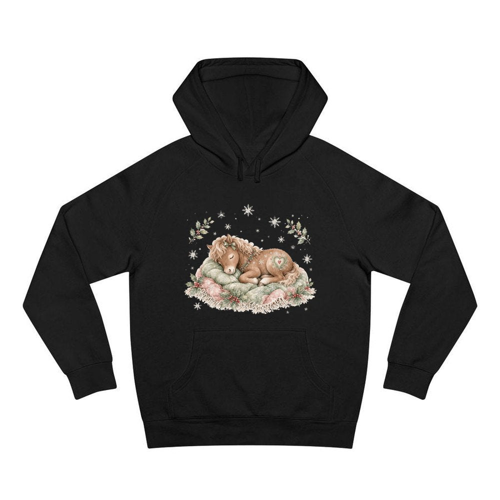 Sleepy Christmas Pony personalised Christmas hoodie in black