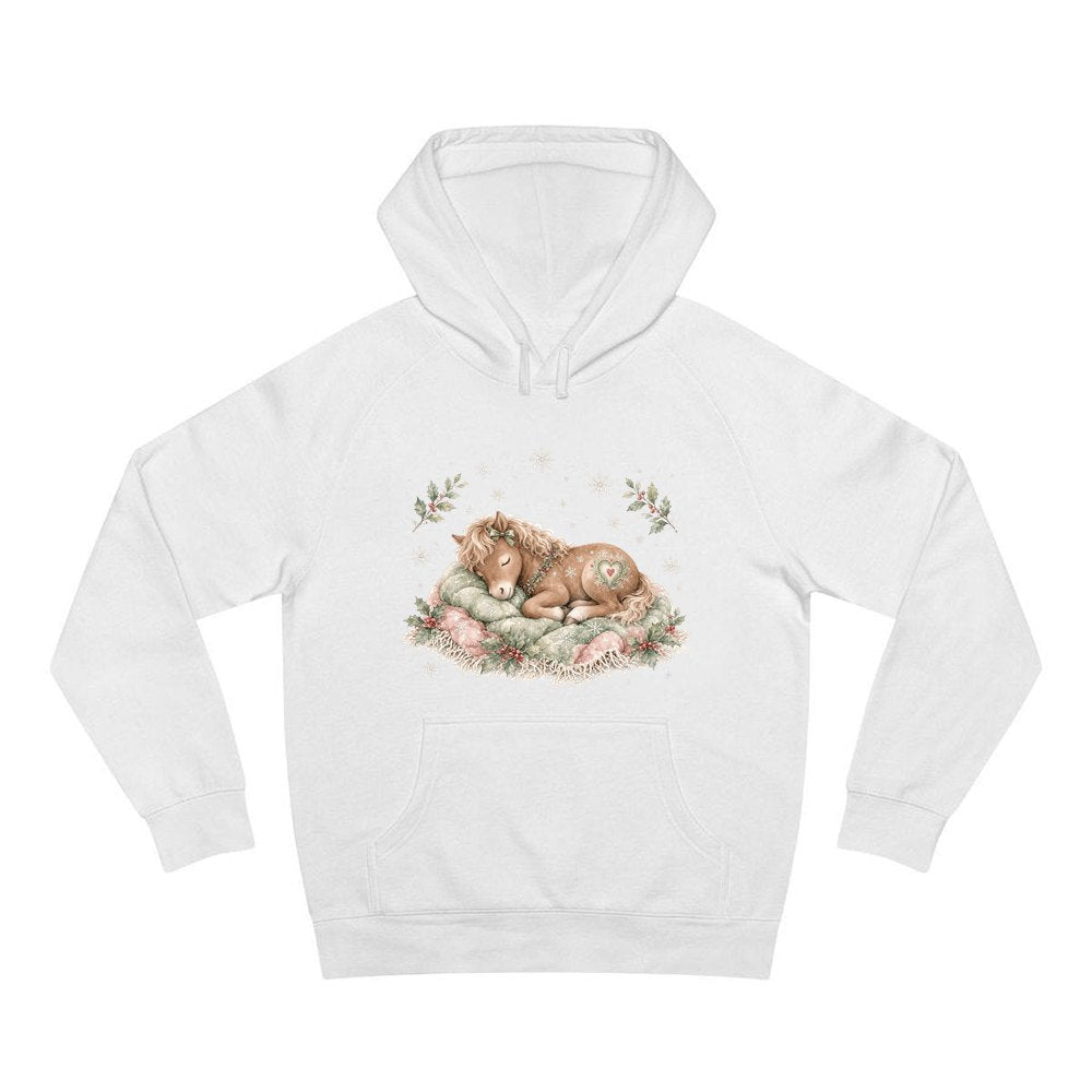 Sleepy Christmas Pony personalised Christmas hoodie in white