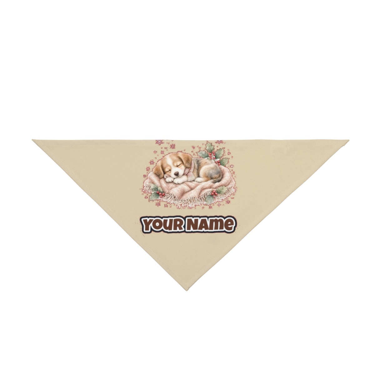 Sleepy Christmas Puppy personalised Christmas pet bandana in beige, tie-on style