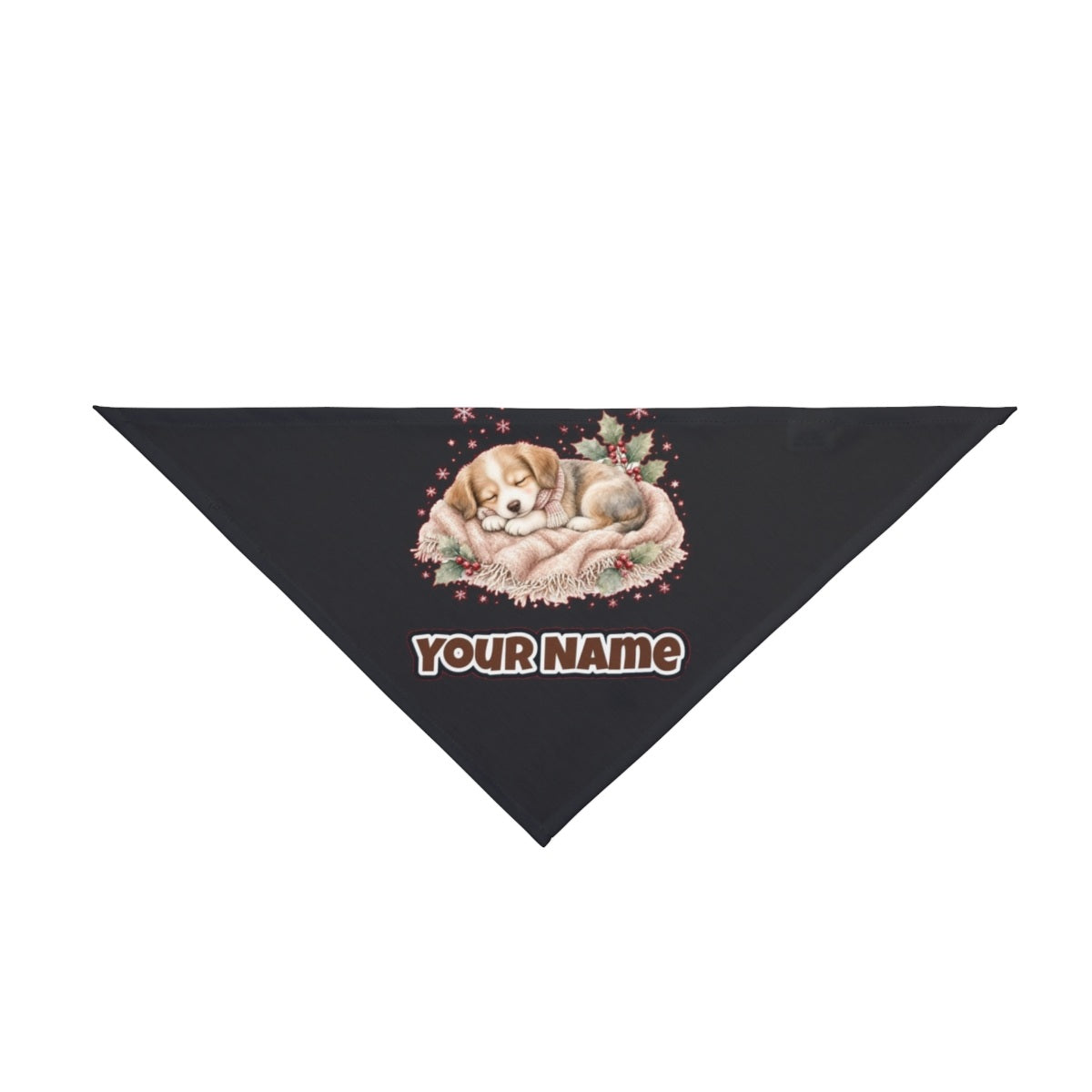 Sleepy Christmas Puppy personalised Christmas pet bandana in black, tie-on style
