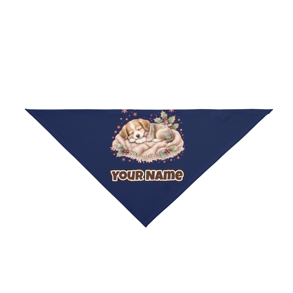Sleepy Christmas Puppy personalised Christmas pet bandana in navy, tie-on style