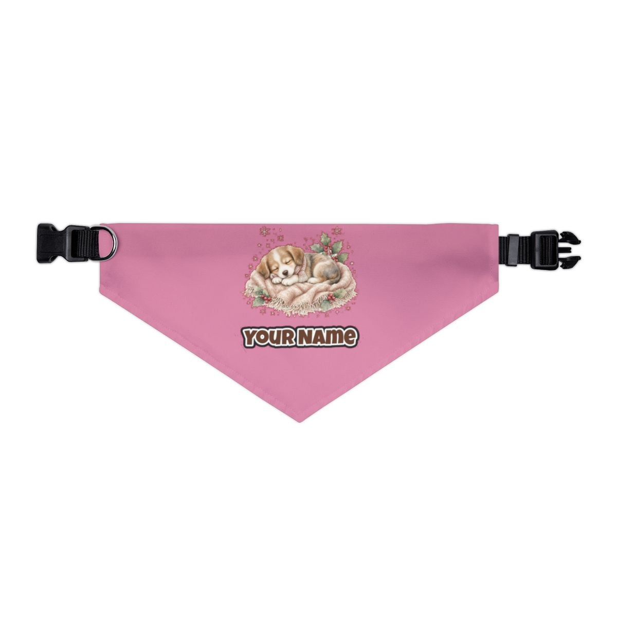 Sleepy Christmas Puppy personalised Christmas pet bandana in pink, collar with buckle