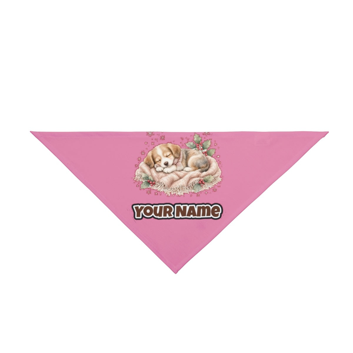 Sleepy Christmas Puppy personalised Christmas pet bandana in pink, tie-on style