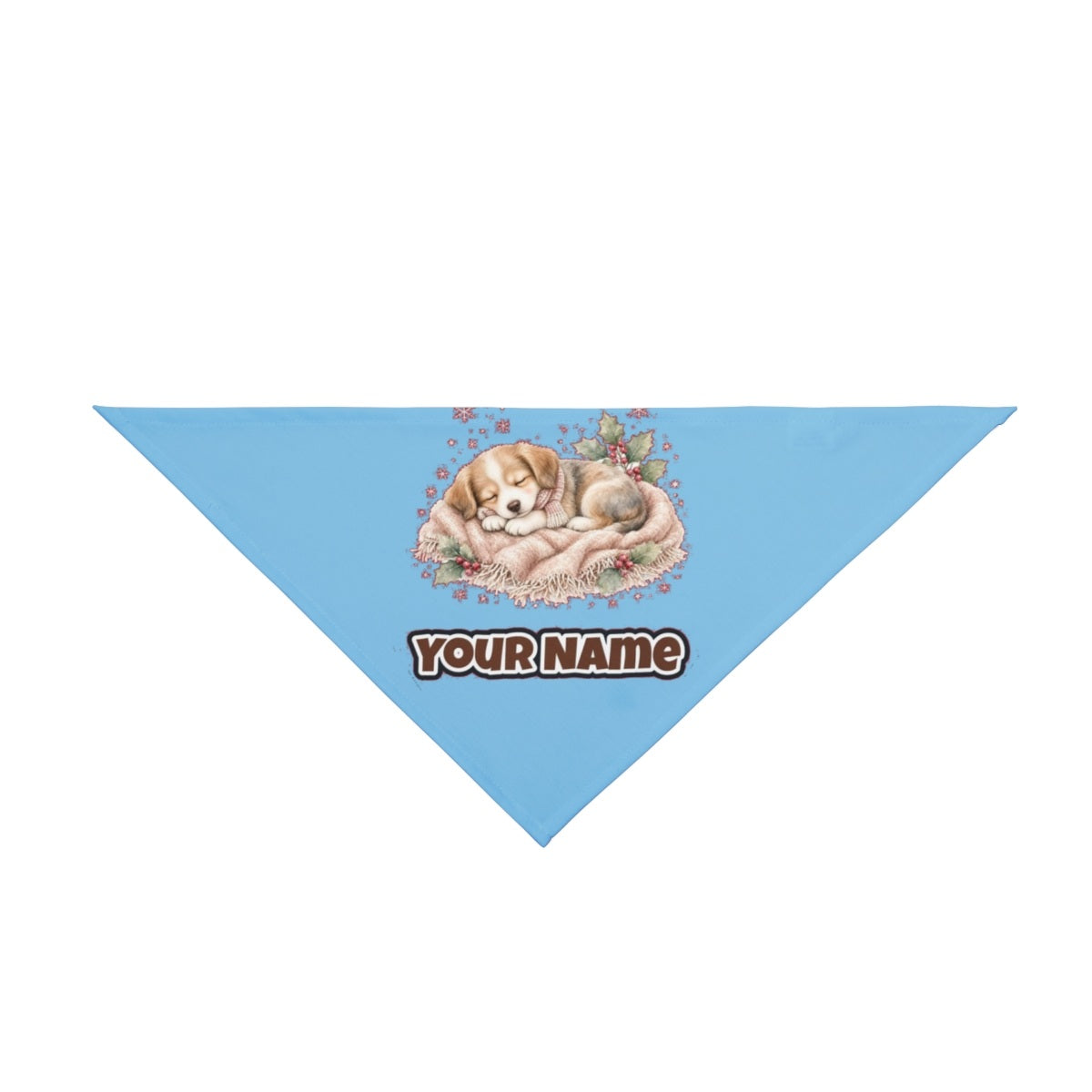 Sleepy Christmas Puppy personalised Christmas pet bandana in sky blue, tie-on style