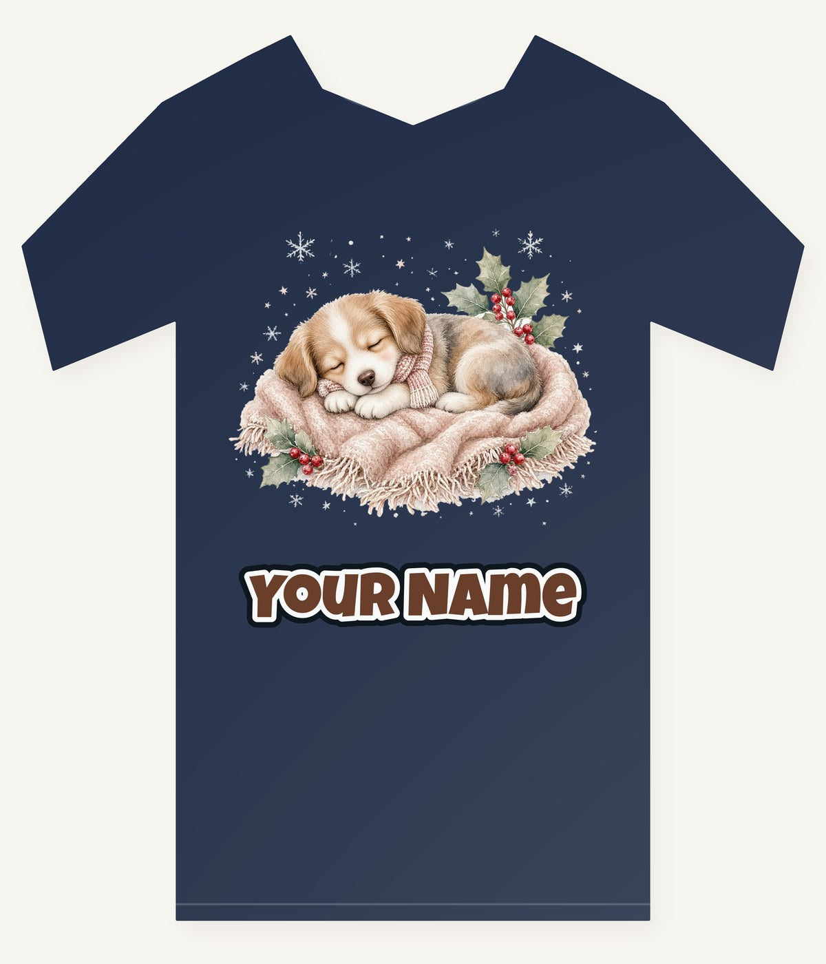 Sleepy Christmas Puppy Personalised Kids and Baby Christmas Tee