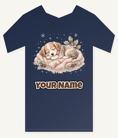 Sleepy Christmas Puppy Personalised Kids and Baby Christmas Tee