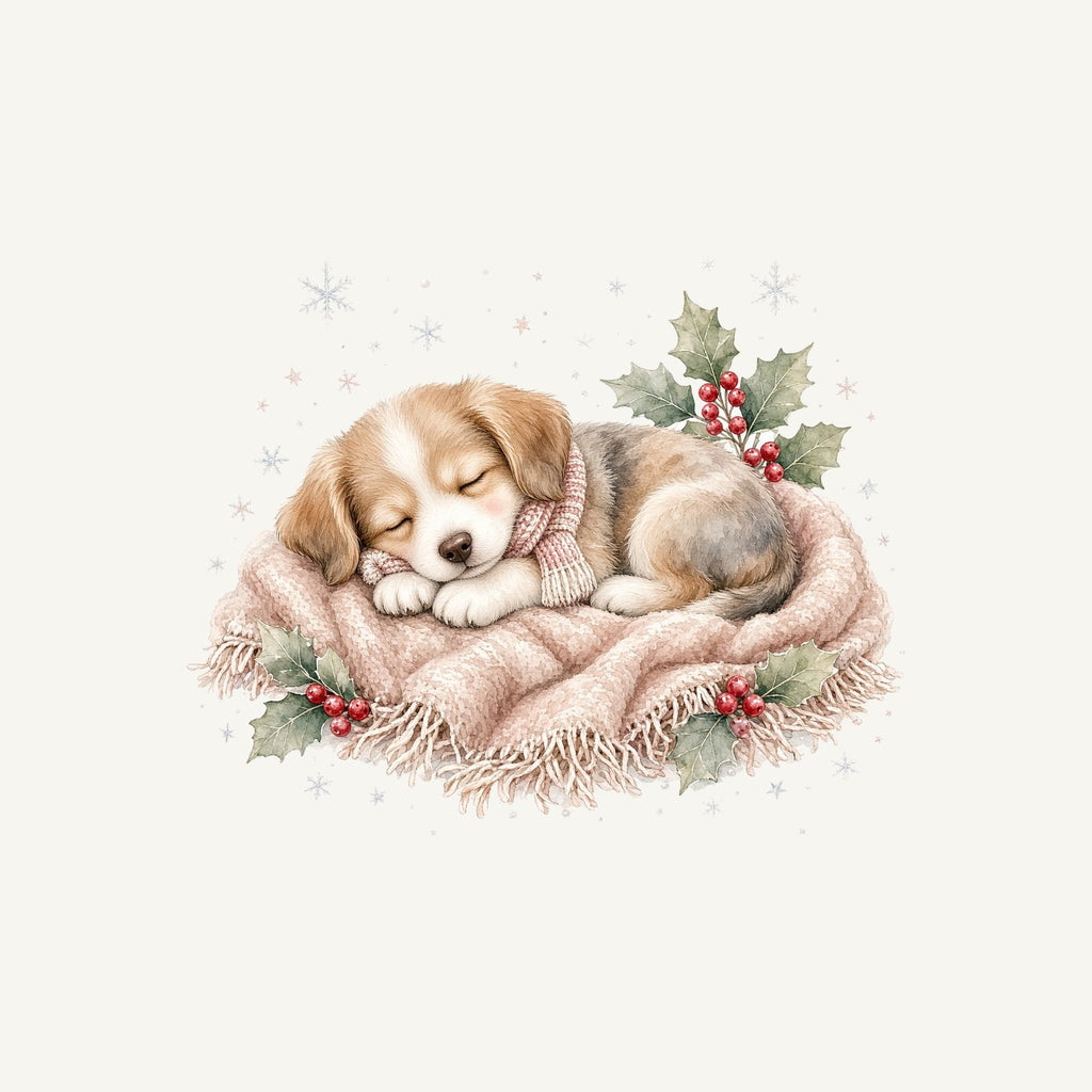 Sleepy Christmas Puppy Personalised Kids and Baby Christmas Tee