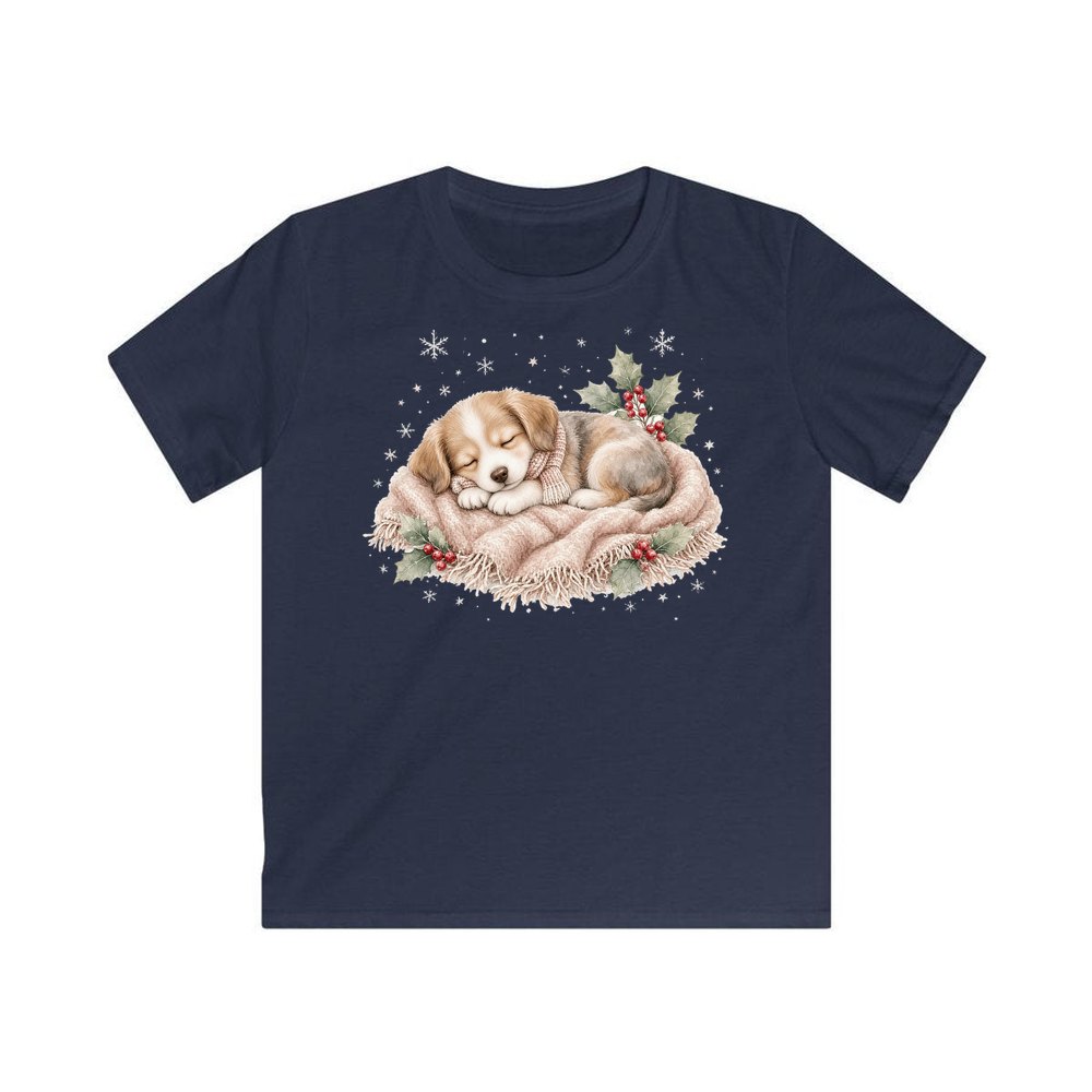 Sleepy Christmas Puppy personalised kids Christmas tee in navy