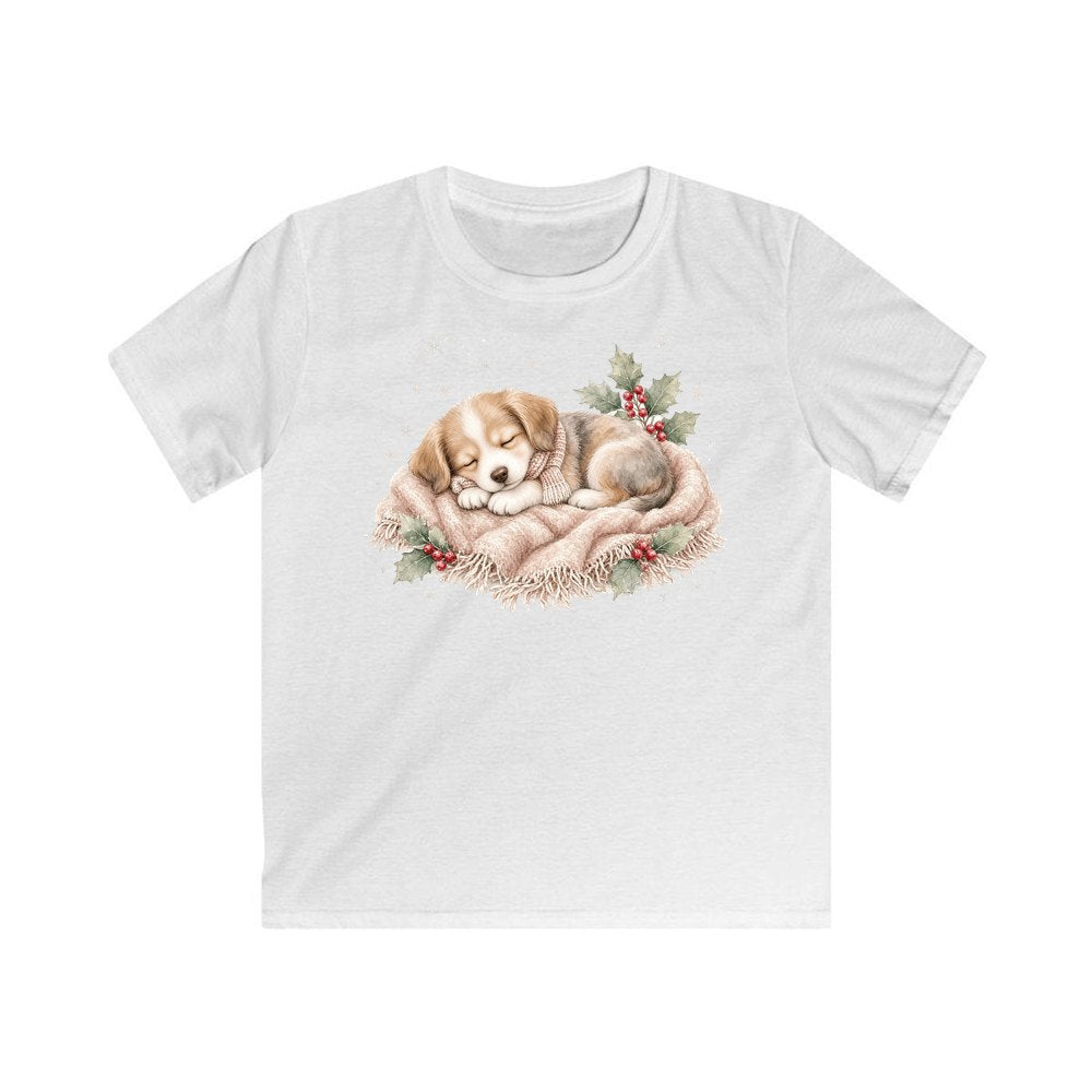 Sleepy Christmas Puppy personalised kids Christmas tee in white