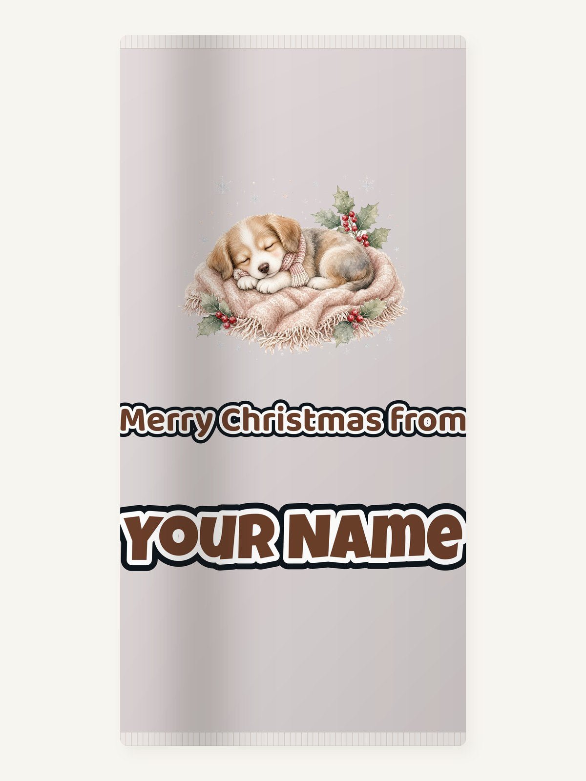 Sleepy Christmas Puppy Personalised Beach Towel