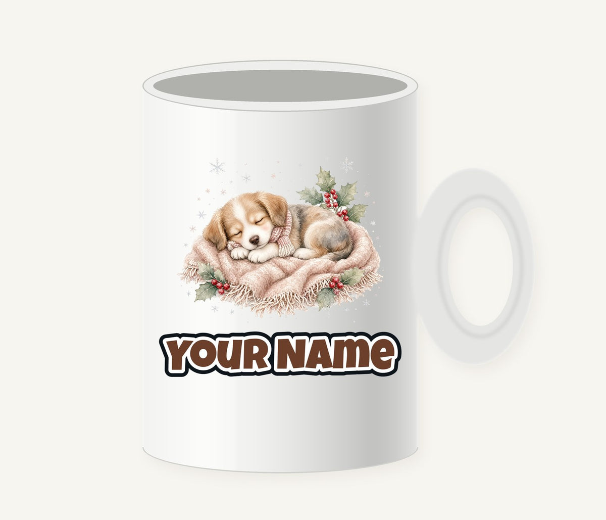 Sleepy Christmas Puppy Personalised Christmas Mug