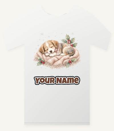 Sleepy Christmas Puppy Personalised Christmas T-Shirt and Hoodie