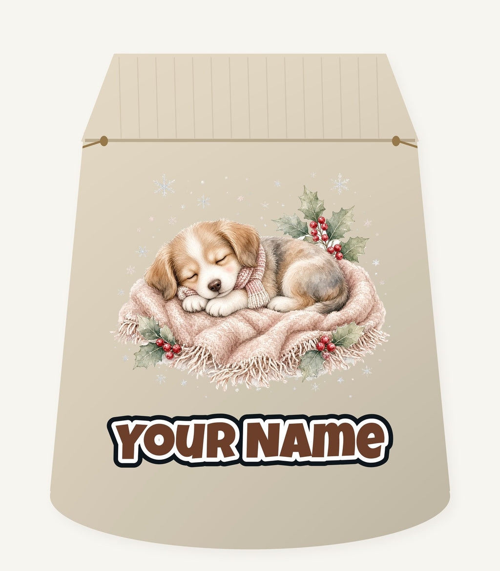Sleepy Christmas Puppy Personalised Santa Sack