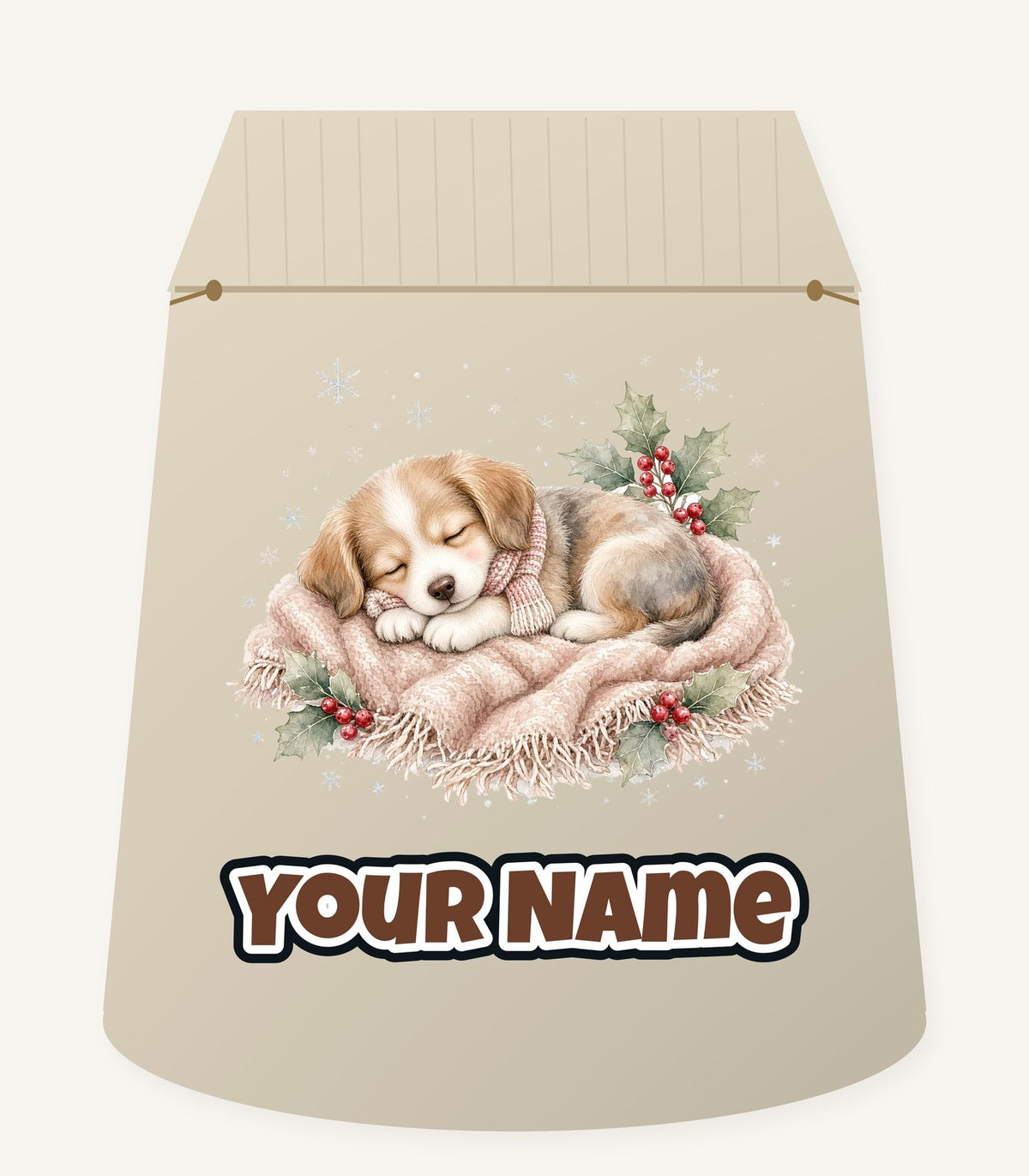 Sleepy Christmas Puppy Personalised Santa Sack