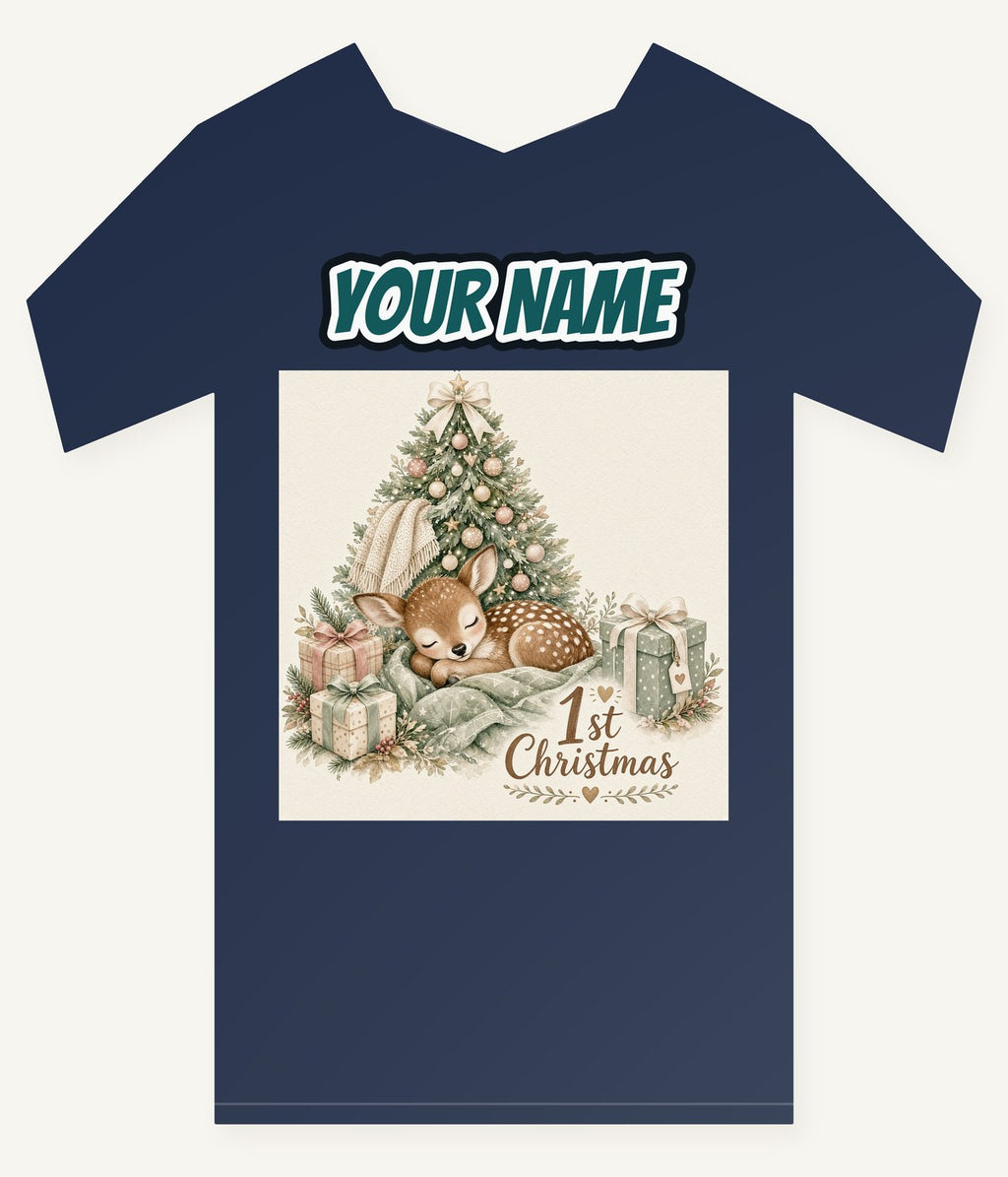 Sleepy Fawn First Christmas Personalised Kids and Baby Christmas Tee