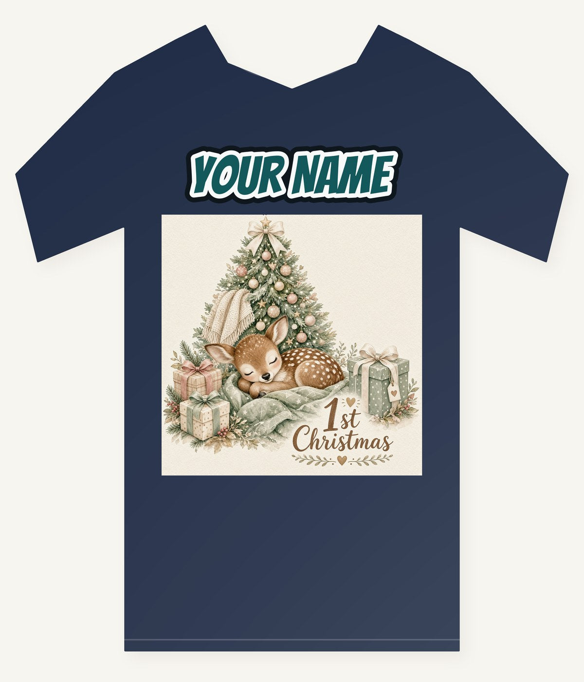 Sleepy Fawn First Christmas Personalised Kids and Baby Christmas Tee