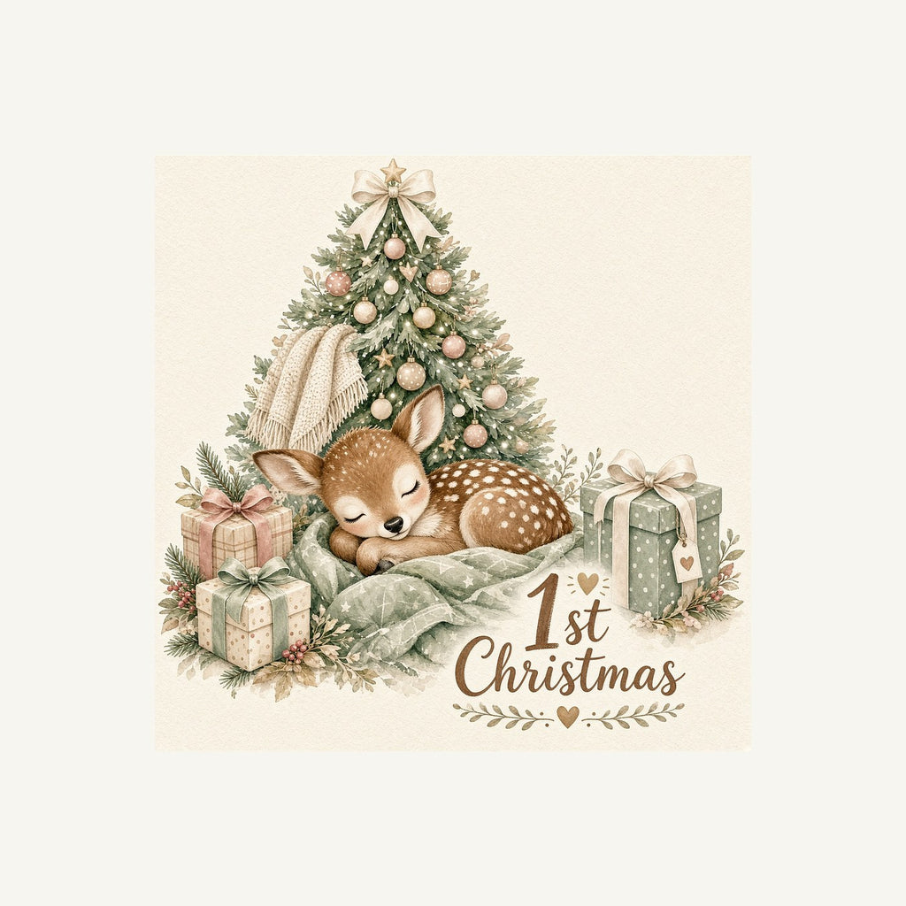Sleepy Fawn First Christmas Personalised Kids and Baby Christmas Tee