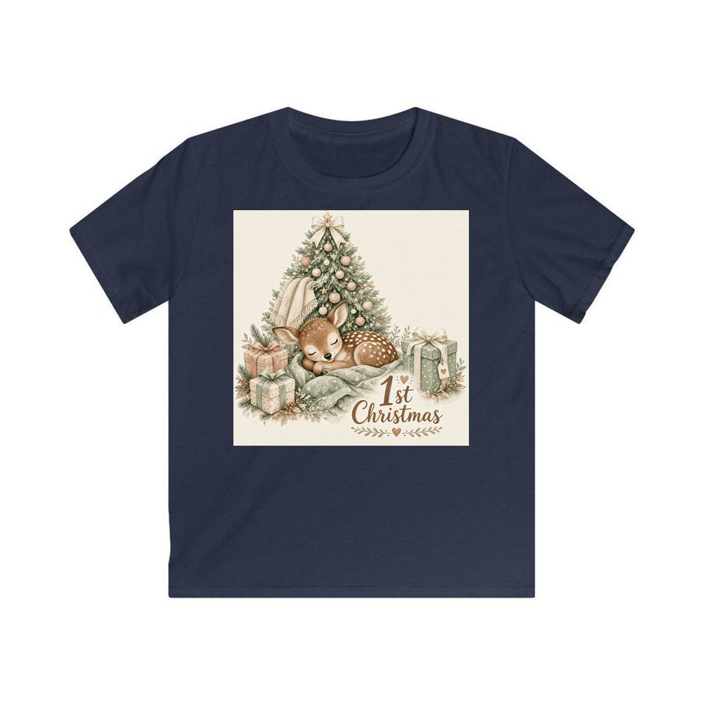 Sleepy Fawn First Christmas personalised kids Christmas tee in navy