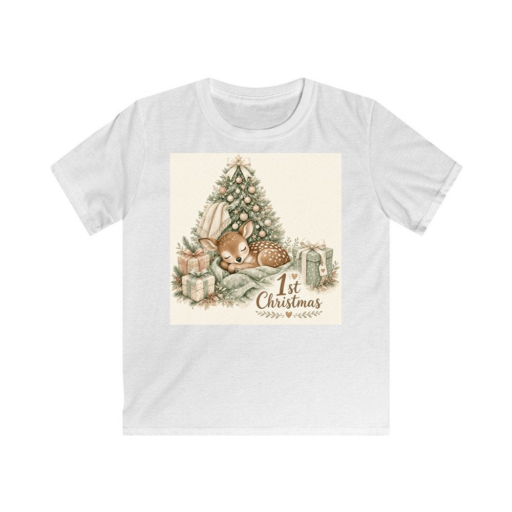 Sleepy Fawn First Christmas personalised kids Christmas tee in white