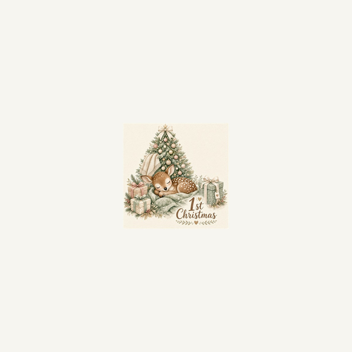 Sleepy Fawn First Christmas Personalised Beach Towel