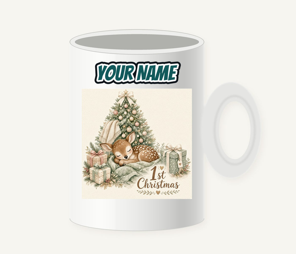 Sleepy Fawn First Christmas Personalised Christmas Mug