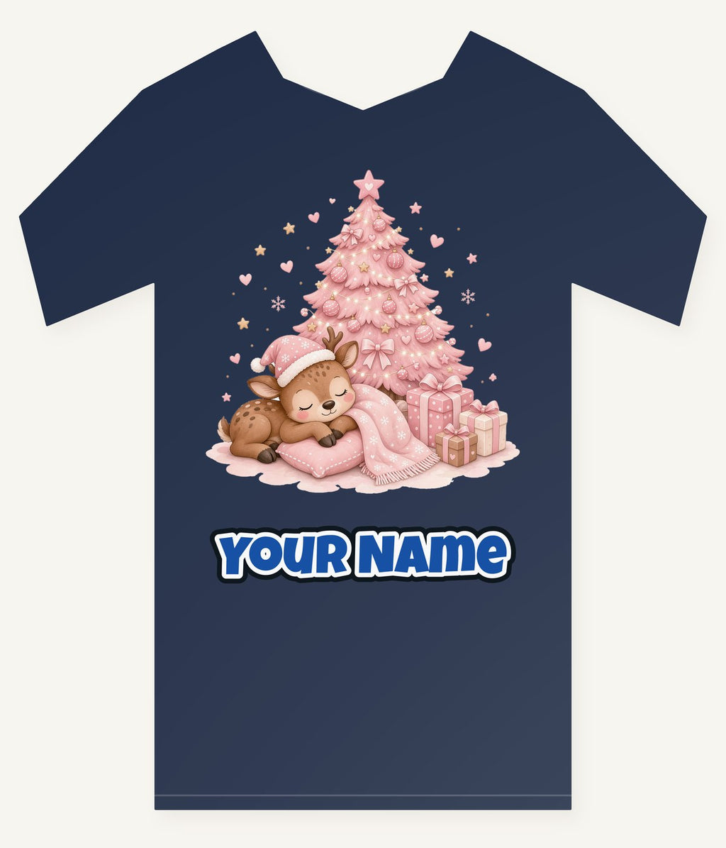 Sleepy Fawn Pink Christmas Personalised Kids and Baby Christmas Tee