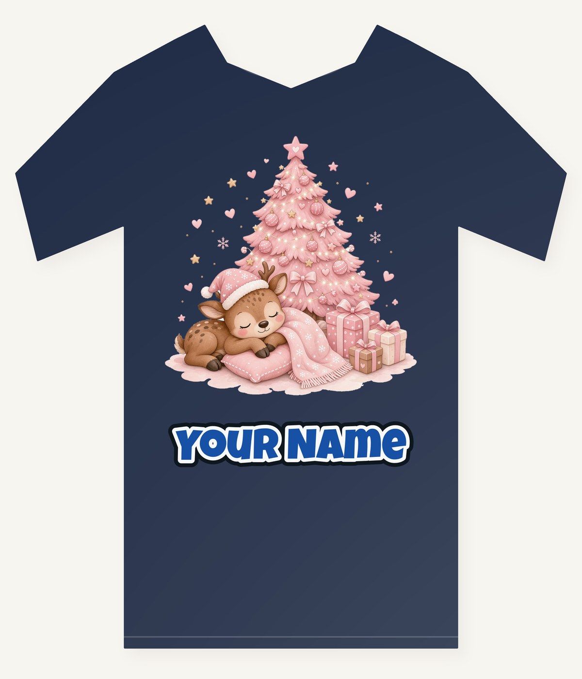 Sleepy Fawn Pink Christmas Personalised Kids and Baby Christmas Tee