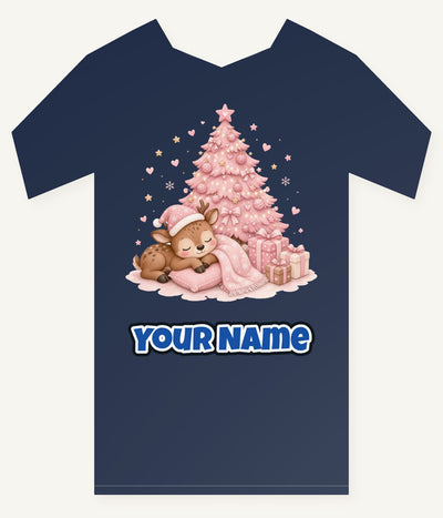 Sleepy Fawn Pink Christmas Personalised Kids and Baby Christmas Tee