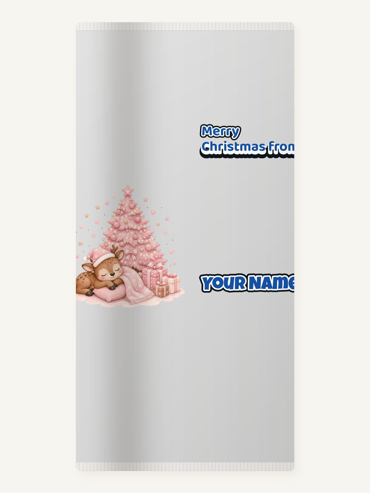 Sleepy Fawn Pink Christmas Personalised Beach Towel