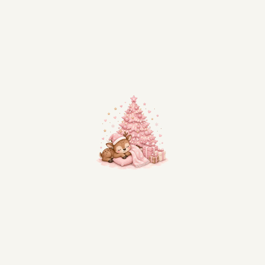 Sleepy Fawn Pink Christmas Personalised Beach Towel
